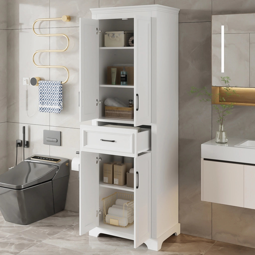 Mobile da bagno con 2 ante; 1 cassetto e ripiani regolabili - in MDF - bianco - 60×40×180 cm