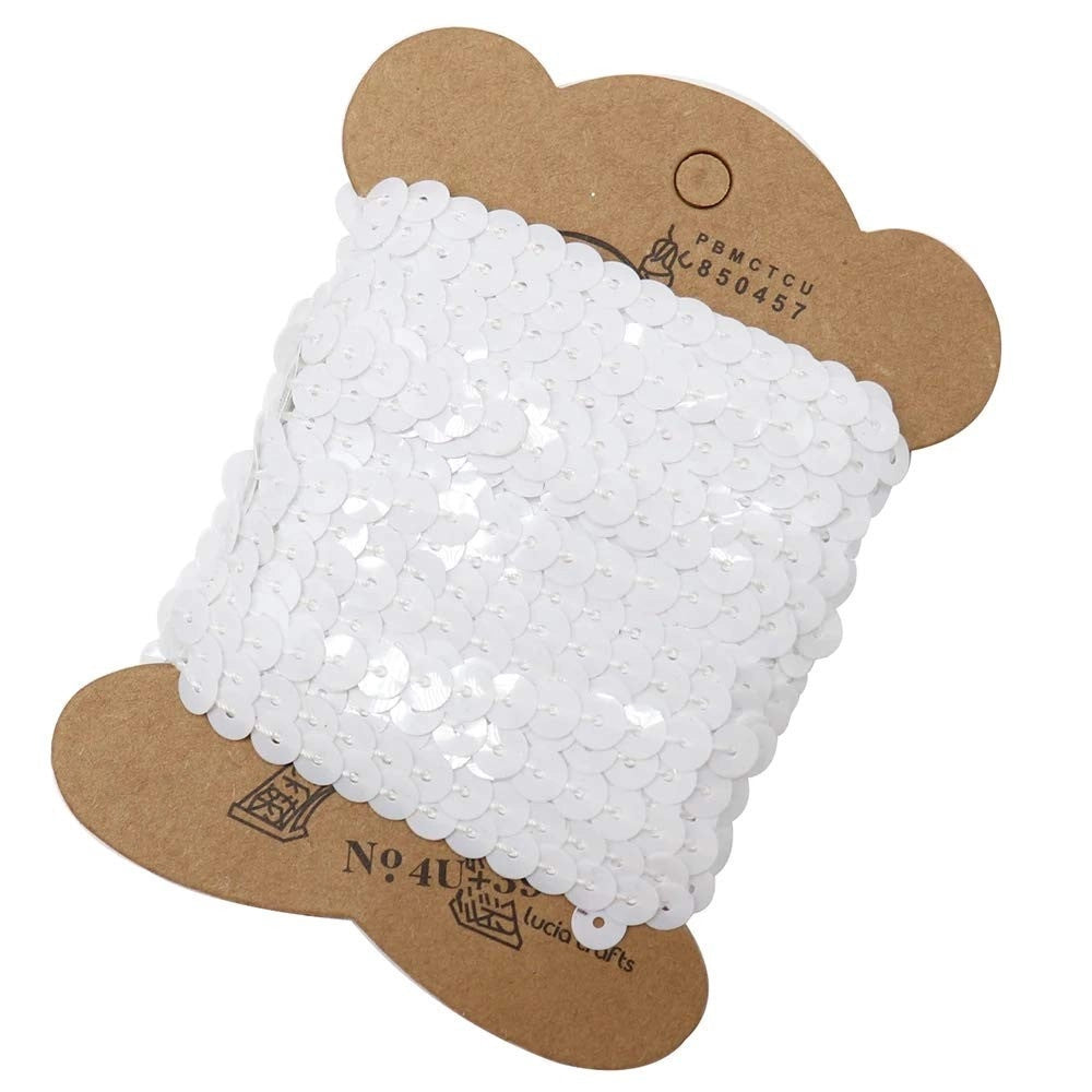 Trade Shop - Set 3 Pezzi Nastro Paillettes Bianco 3 Metri Cc6826 Fascia Glitter Cucito Sarta -