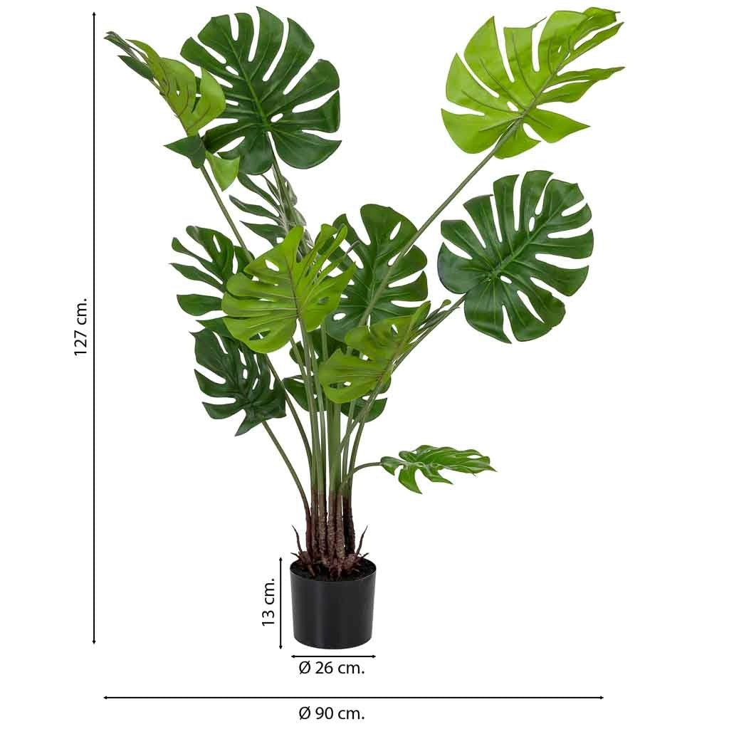 Pianta decorativa artificiale con 12 foglie verde 90x90x127