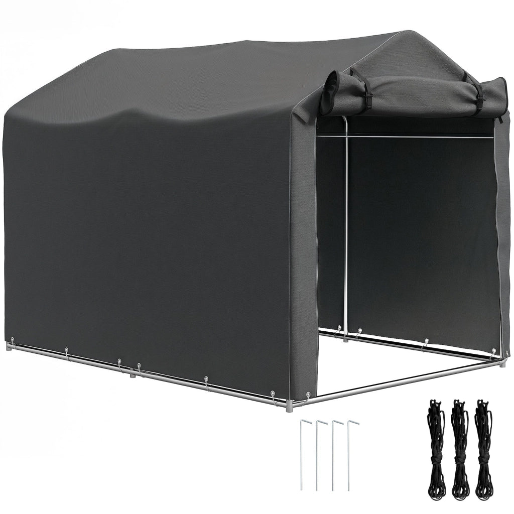 Tenda Garage con Ingresso Avvolgibile 220x157x165 cm con Corde e Picchetti in Metallo Zincato e P Grigio Scuro