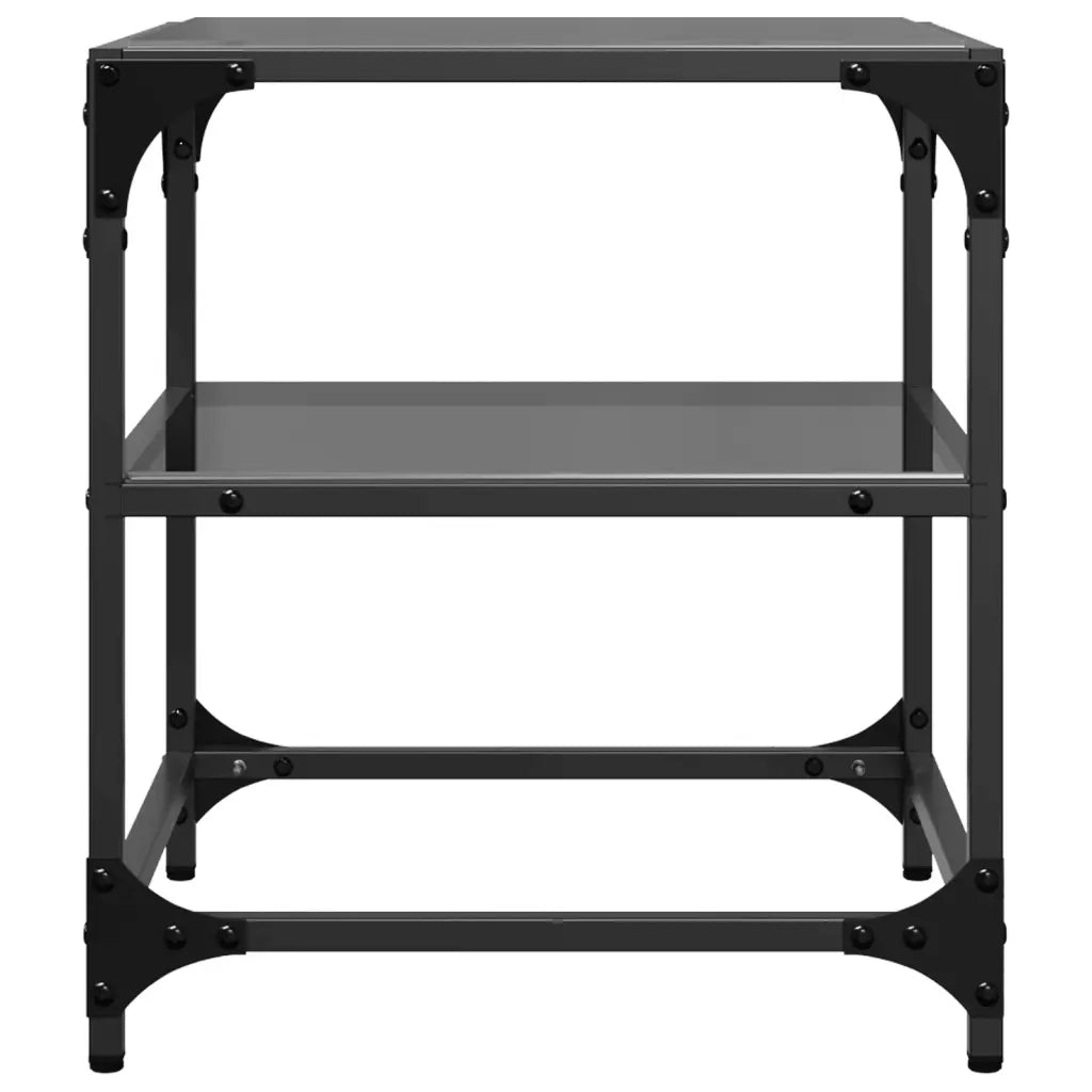 Tavolini da Salotto con Piano Vetro Nero 2pz 40x40x45cm Acciaio 846005