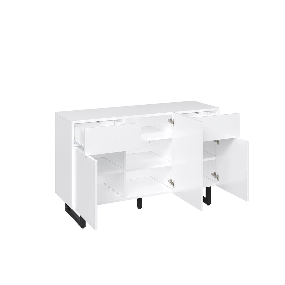Credenza 120 cm con Cassetti e Ante ¨C MINIMAL ¨C Bianco con Maniglie Nere e Gambe in Metallo