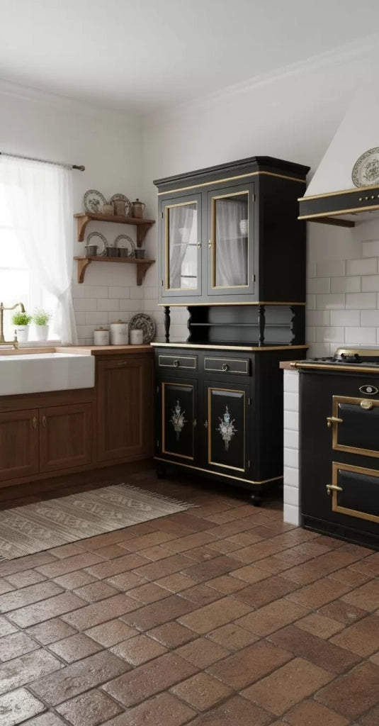 Cristalliera 2 porte shabby legno nero decorata filo oro 104x43x208 - Mobili 2G