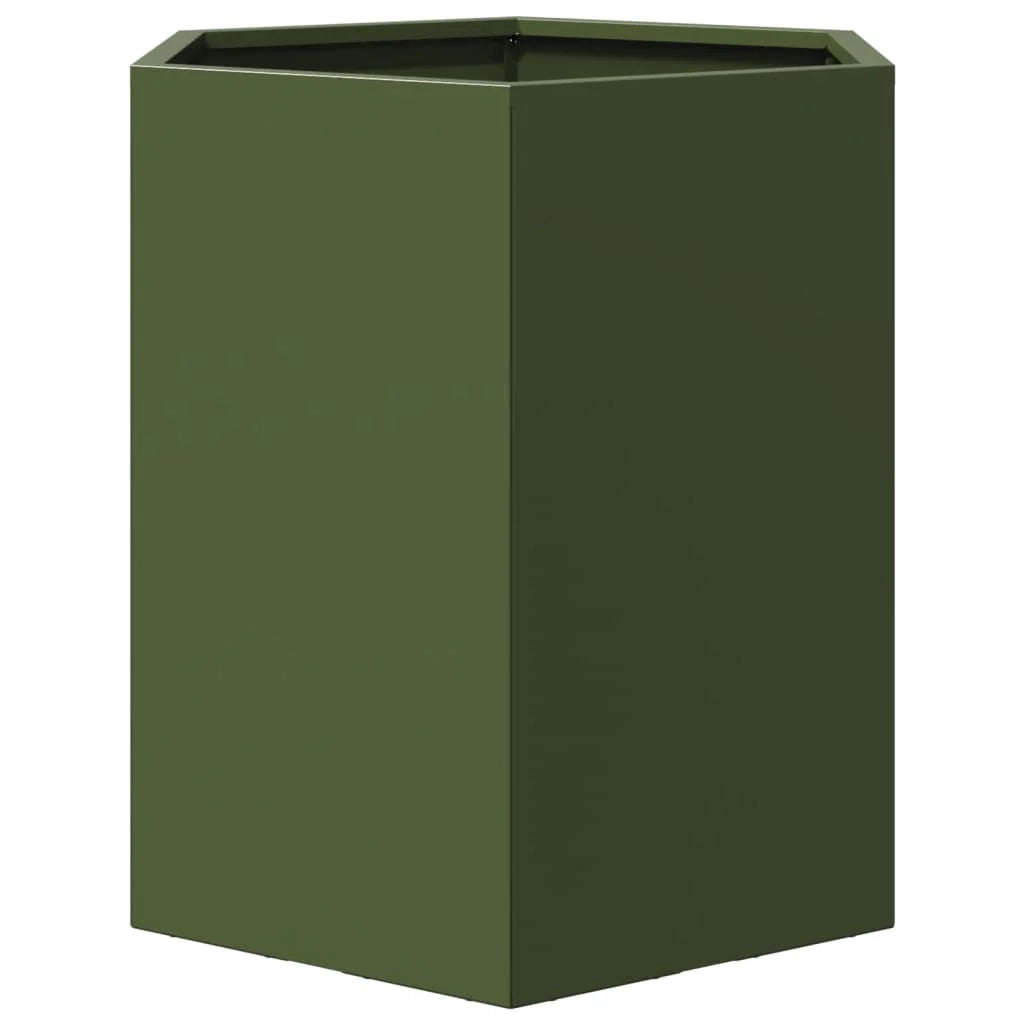 Fioriera rialzata per piante fiori terrazza giardino forma a oliva esagonale 46 x 40 x 45 cm acciaio verde 02_0038710