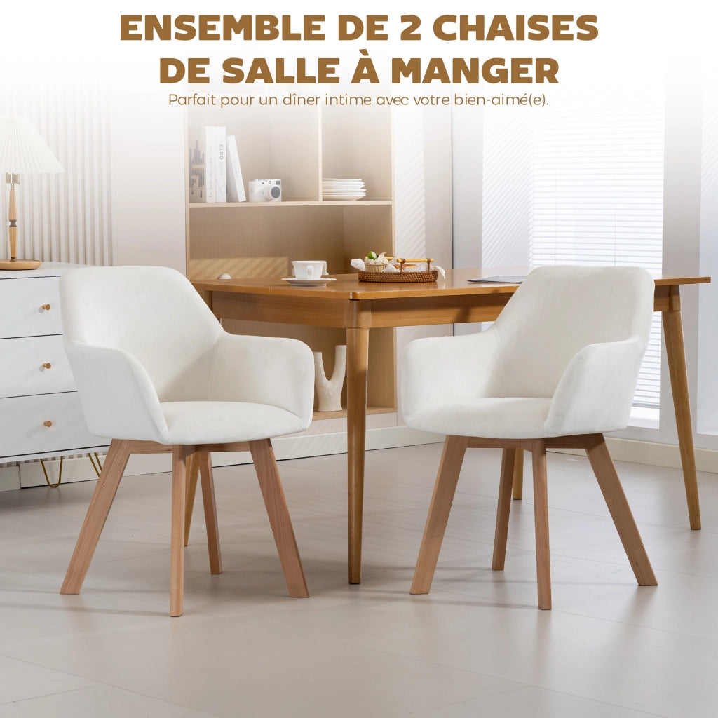 Set di 2 sedie da pranzo imbottite in tessuto velluto ¨C zephmum ¨C gambe in legno, colore crema