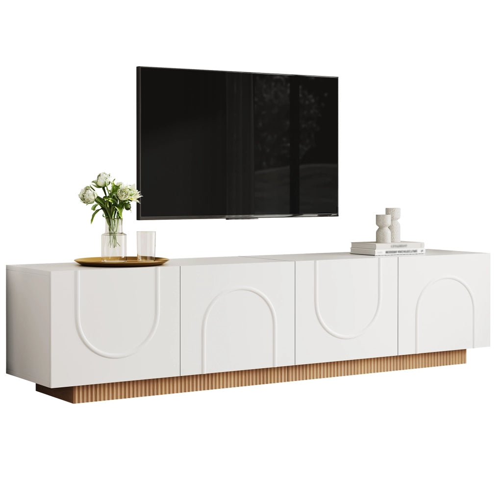 Mobile TV con 4 ante e 2 passacavi - per soggiorno - 170×38×42 cm - bianco