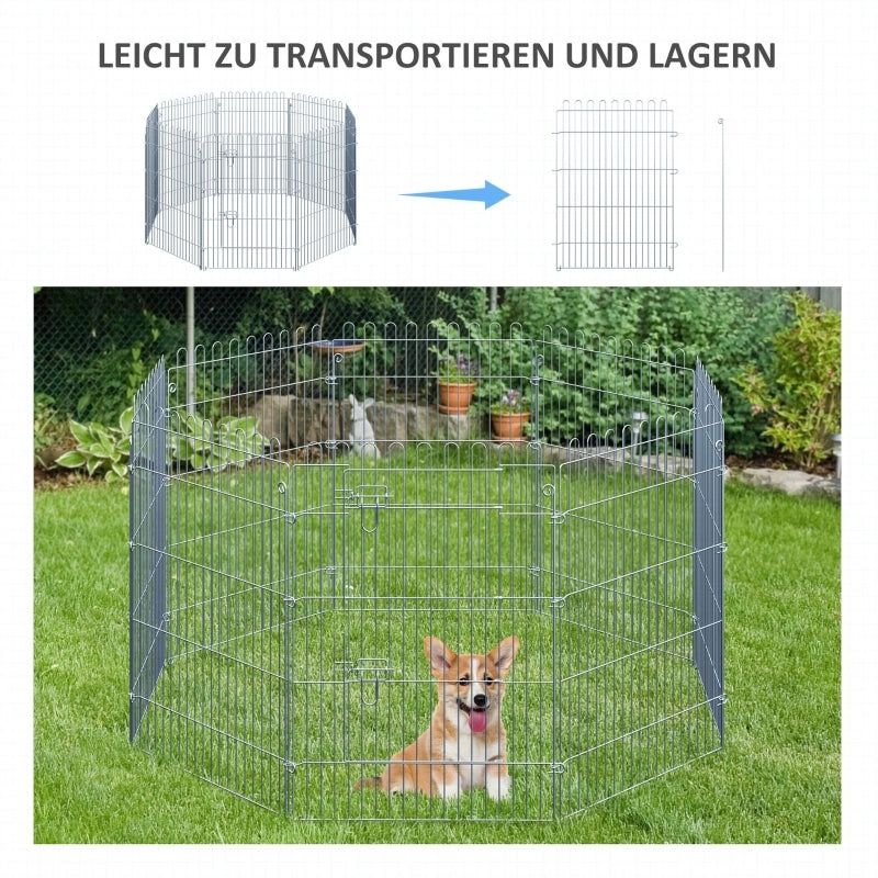 Barriera estensibile a forbice in acciaio con porta e 8 pannelli per cuccioli da esterno argento 63 × 60 cm