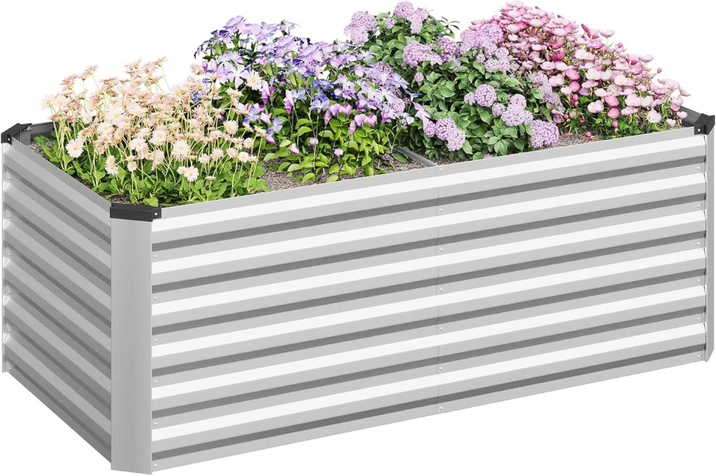 Fioriera rialzata per giardino, balcone, fioriera in robusta lamiera d'acciaio con design robusto, 238 x 56 x 80 cm, argento