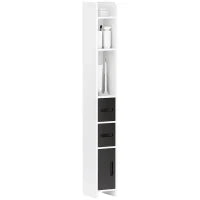 kleankin Colonna Bagno con 3 Mensole e 3 Armadietti, in Legno, 15x17x120 cm, Bianco e Nero