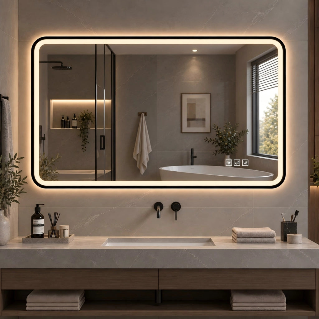 Specchio bagno LED nero con antiappannamento e luce regolabile