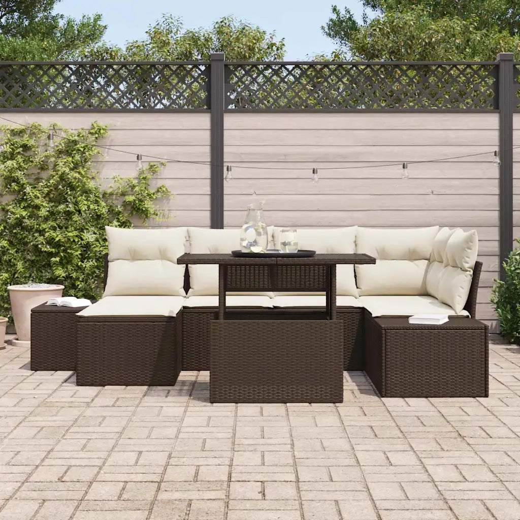 Set Divano da Giardino 7 pcs Marrone Poly Rattan