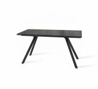 E-STYLO Tavolo allungabile con top nero fumè in vetro temperato e gambe in metallo nero, 90cm X 160 / 240cm H. 76cm.