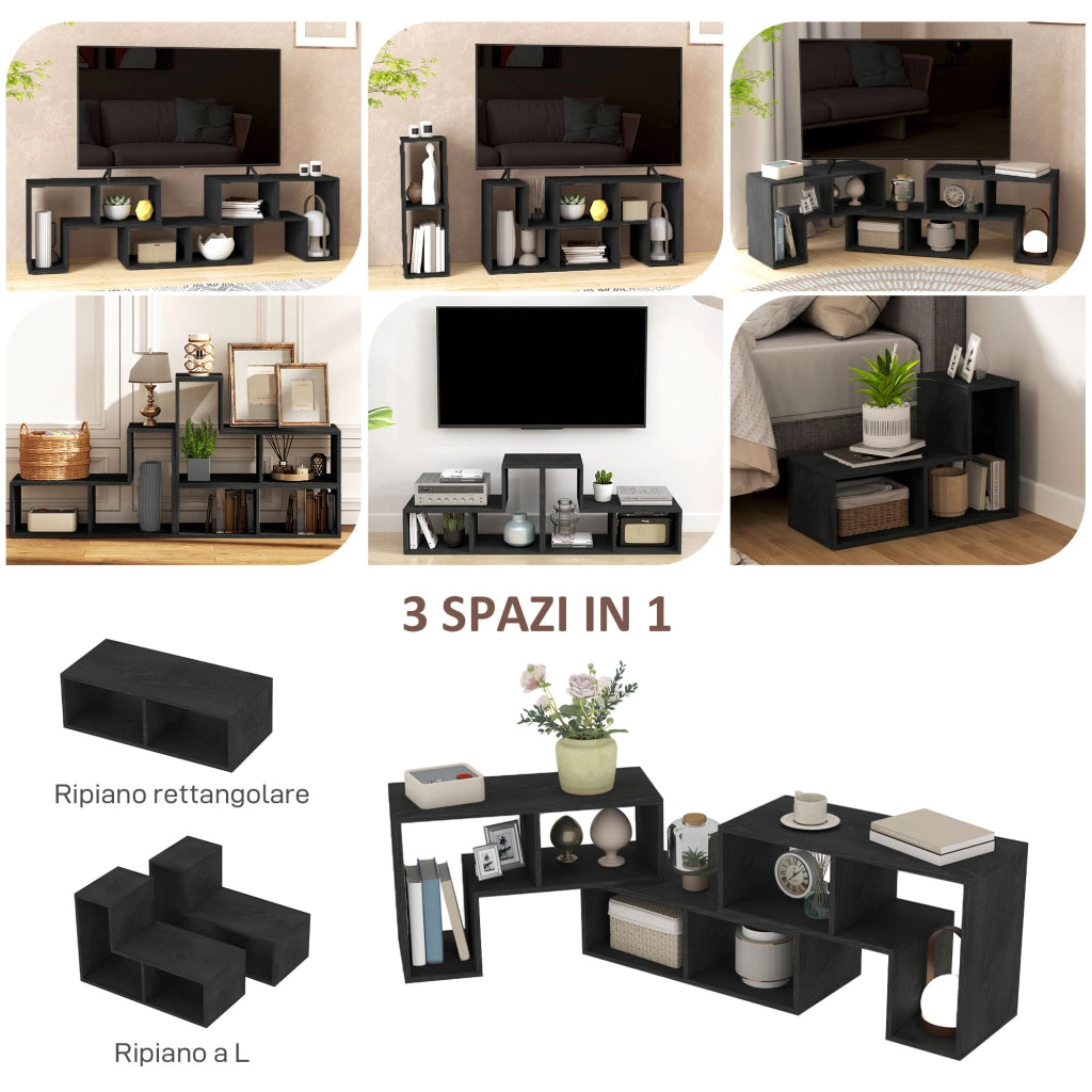Mobile TV Modulabile 75' ¨C zephmum ¨C Legno Nero 134-180x30.5x44 cm
