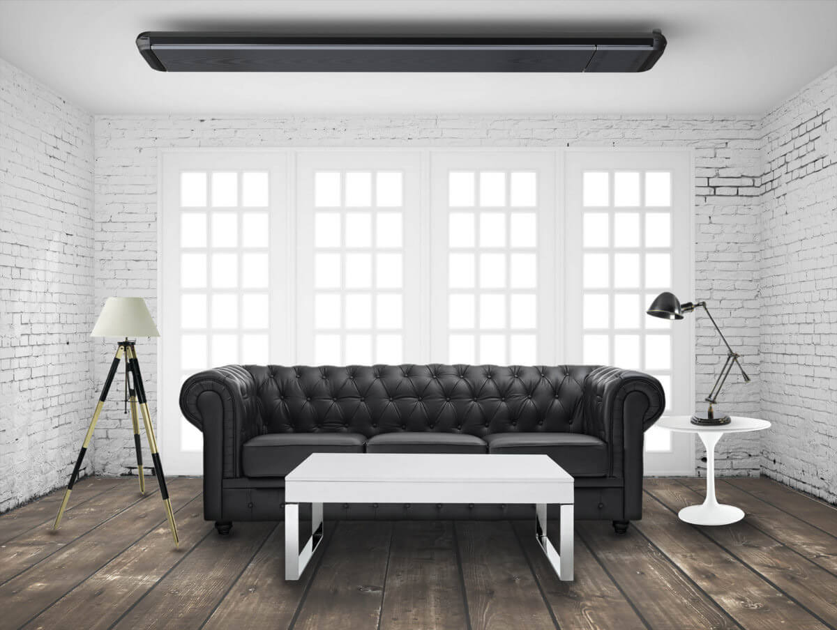 Stufa Elettrica ad Infrarossi 171x20,1x5,8 cm da Soffitto 2400W in Alluminio Dimmerabile Moel Hot-Top Nera