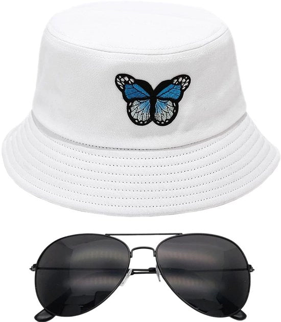 Cappello da Sole per Donna - Opacchiabile - Disegno Farfalla - Occhiali da Sole - Protezione UV - Materiale Leggero Polyester - Accessorio da Spiaggia