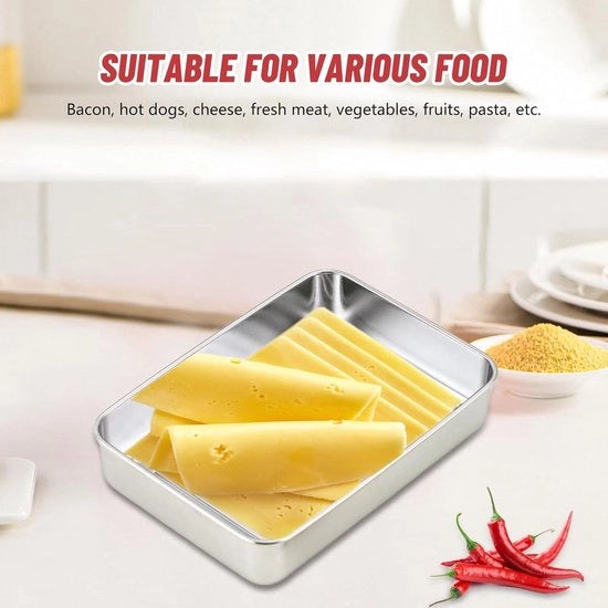 Due contenitori per speck, contenitori delicatessen con coperchio, contenitore per speck per frigorifero, contenitori in acciaio inossidabile per carne, pasta, sedano e simili (19,5 x 14 x 4 cm)