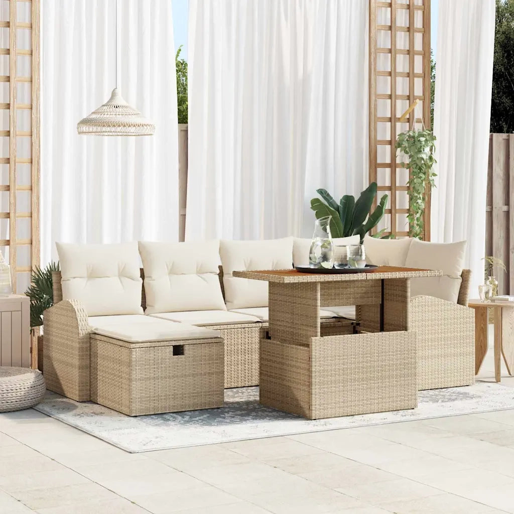 Set Divano da Giardino con cuscino 7 pcs Beige polyrattan