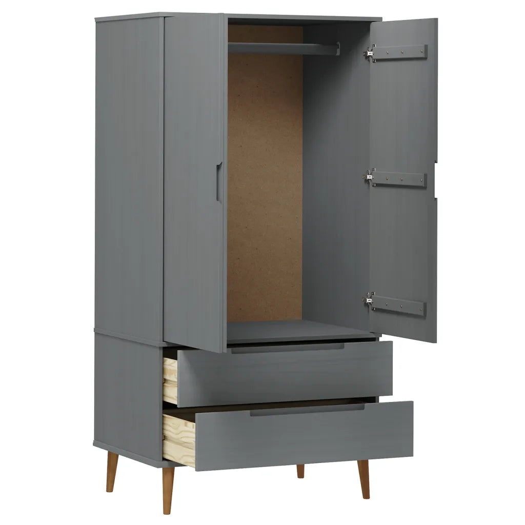 Armadio MOLDE Grigio 90x55x175 cm in Legno Massello di Pino cod mxl 71615