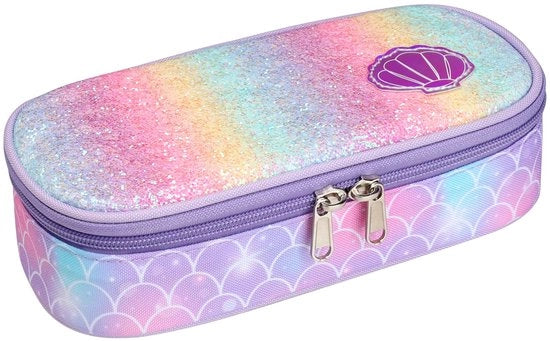 Etui per bambine - grande borsa per bambini, borsa per scuola per bambine con 2 compartimenti e contenitore per penne all'interno (sirena blu)