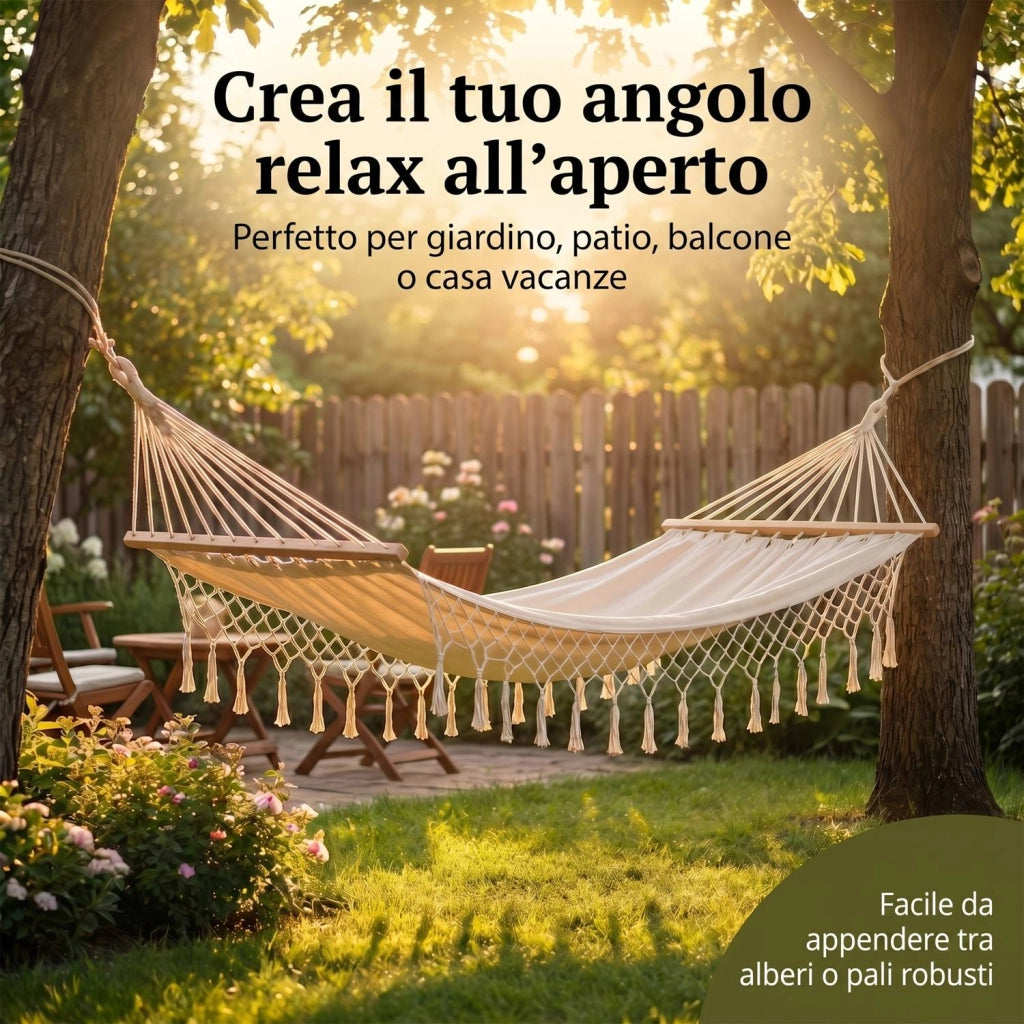 Marvin Amaca da Giardino Indonesia, Letto Dondolo da Esterno Campeggio, Barre di Legno, in Cotone Tessuto  BEIGE 200x100