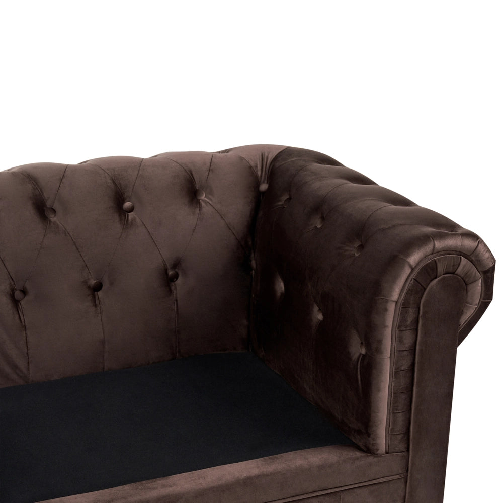 Divano Chesterfield classico capitonné a 3 posti in velluto marrone scuro stile Contemporaneo