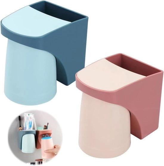 Organizzatore di bicchieri per denti senza perforazione - Ospite per spazzolino da denti con bicchiere magnetico - Organizzatore da parete per oggetti da conservare - Set per famiglie