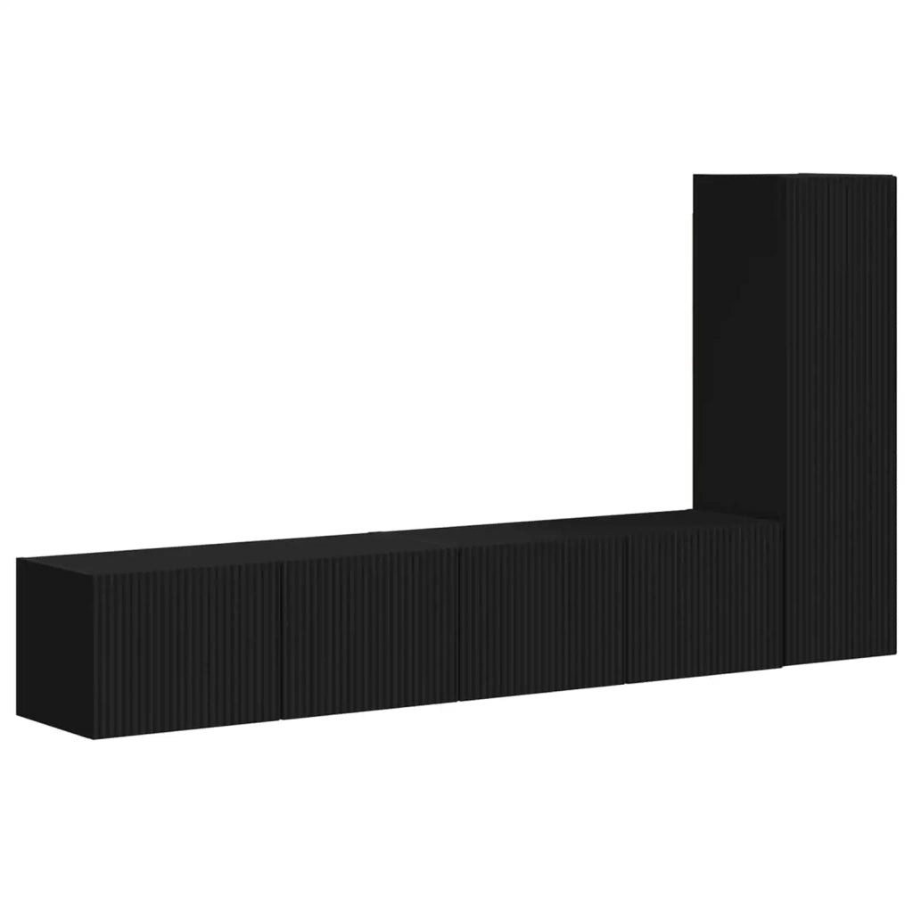 Set mobile TV Montaggio a parete 3 pcs Nero Legno multistrato