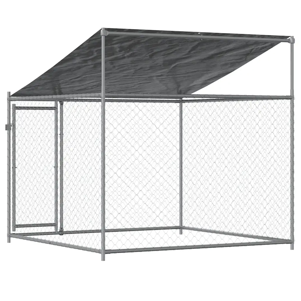 Gabbia Cani con Tetto e Porta Grigia 2x2x2 m in Acciaio Zincato CFW5121589