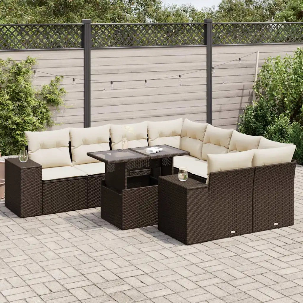 vidaXL Set Divani da Giardino 9pz con Cuscini Marrone in Polyrattan