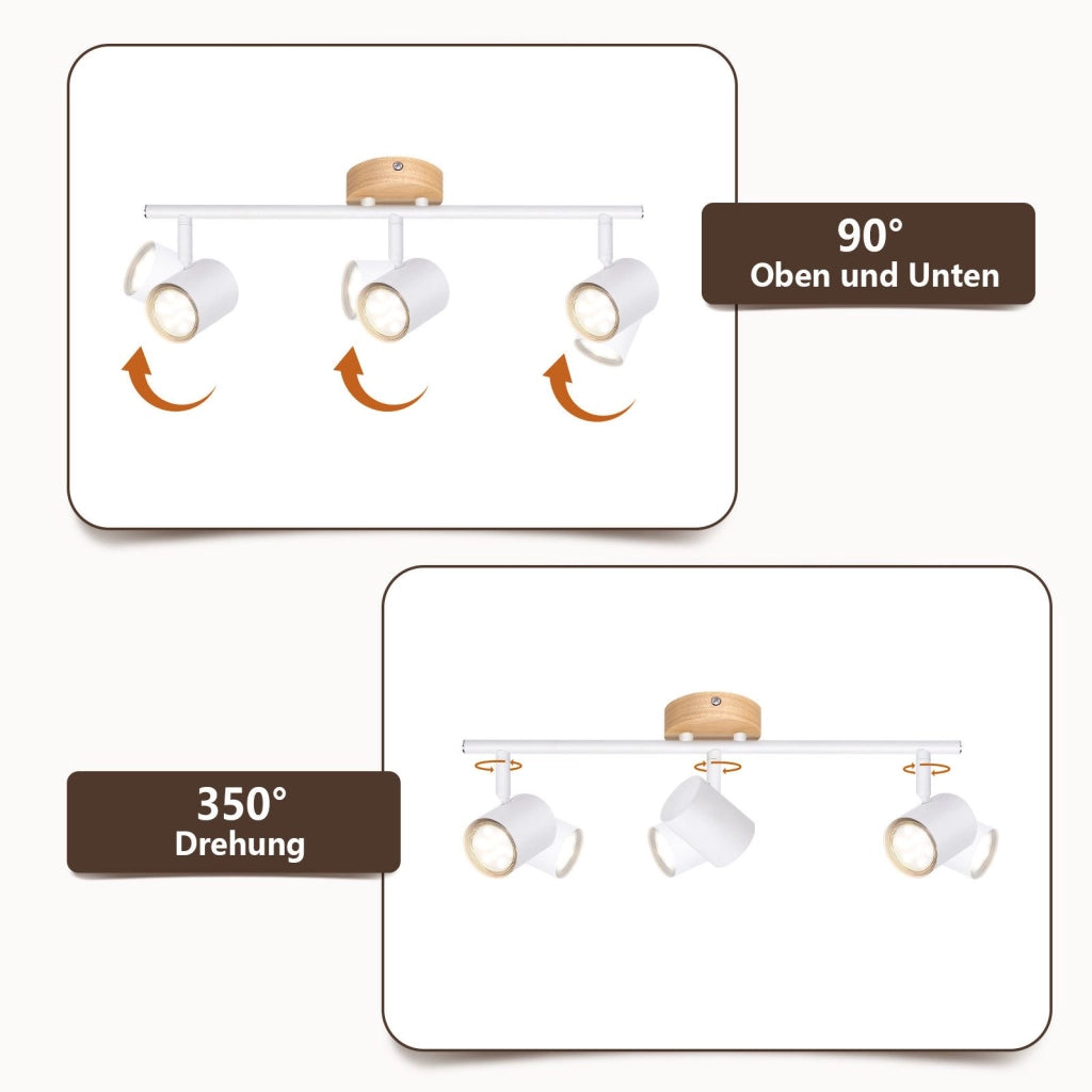 ZMH Faretto da soffitto 3 fiamme legno GU10 per soggiorno