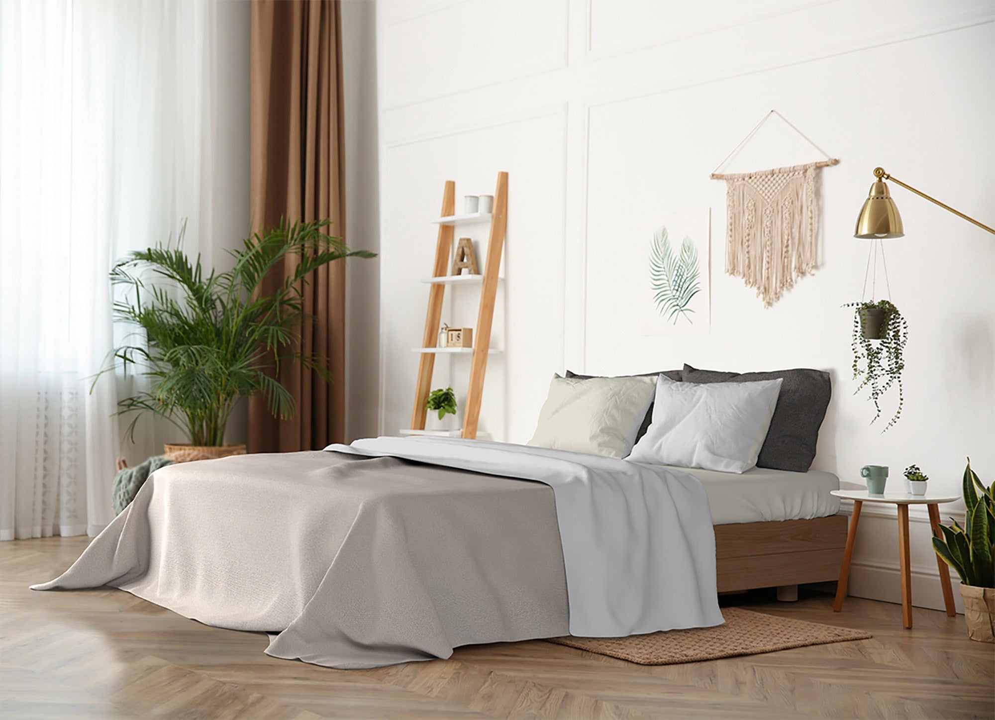 Set Lenzuola Matrimoniale Sopra Sotto e Federe Doubleface Grigio Chiaro/Panna