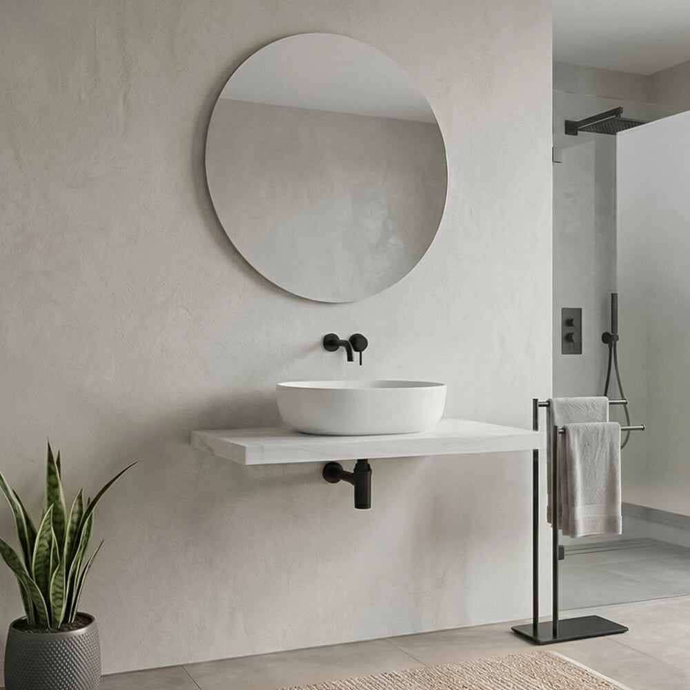 Mensolone bagno 100 cm in legno effetto marmo bianco carrara Levia