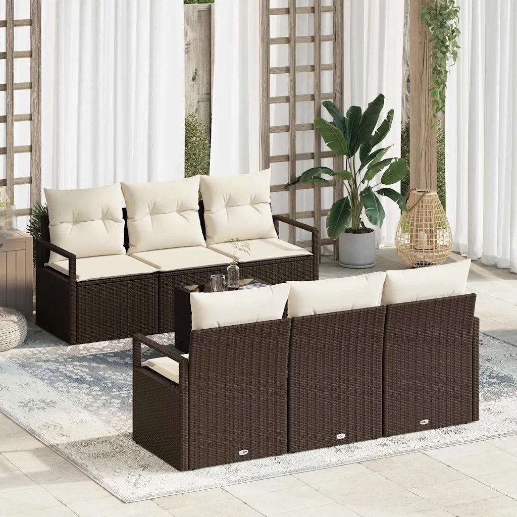 Set Divano da Giardino 7 pcs Marrone e Crema polyrattan 3354937