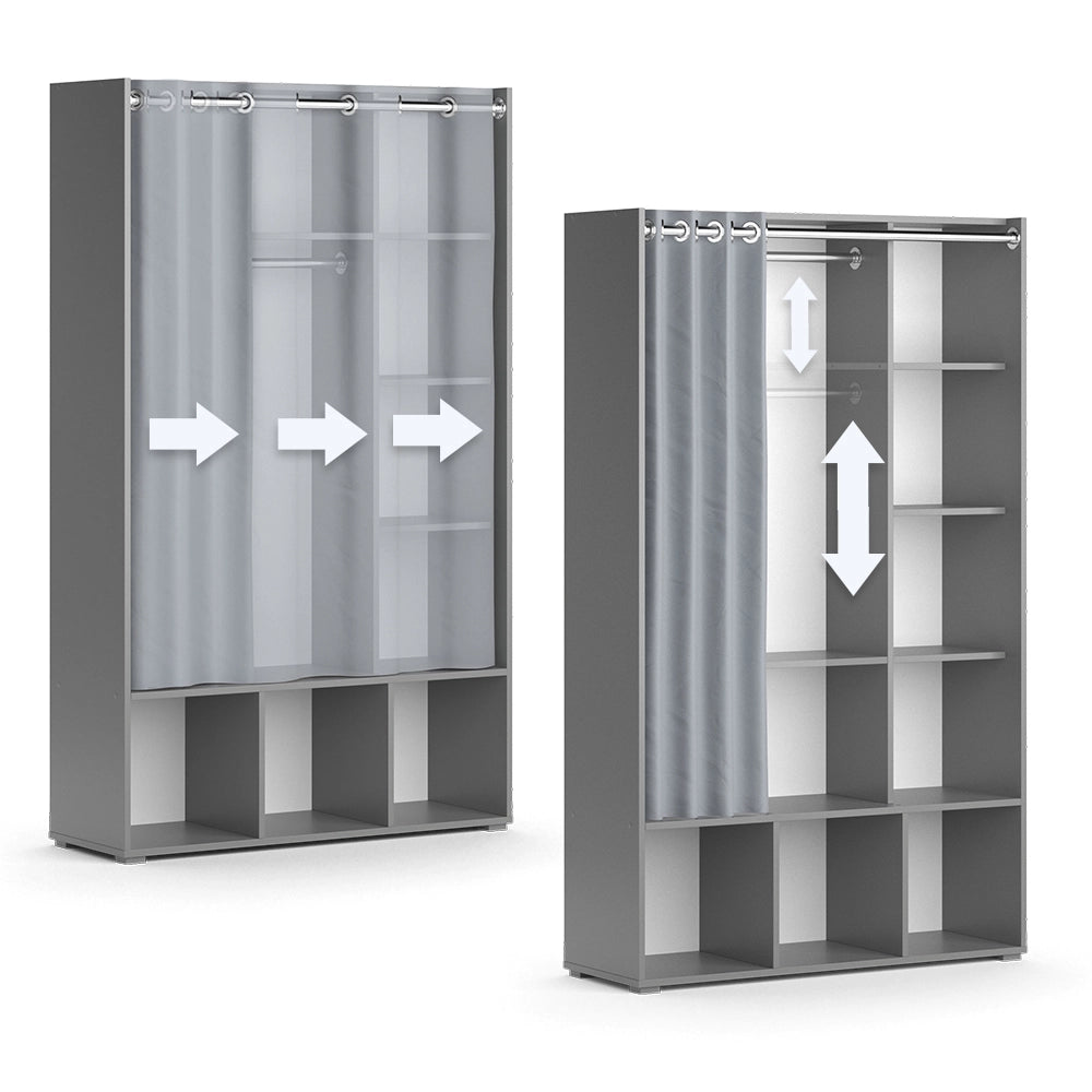 Vicco Guardaroba per bambini Grigio 38 x 178.1 cm con appendiabiti a tenda