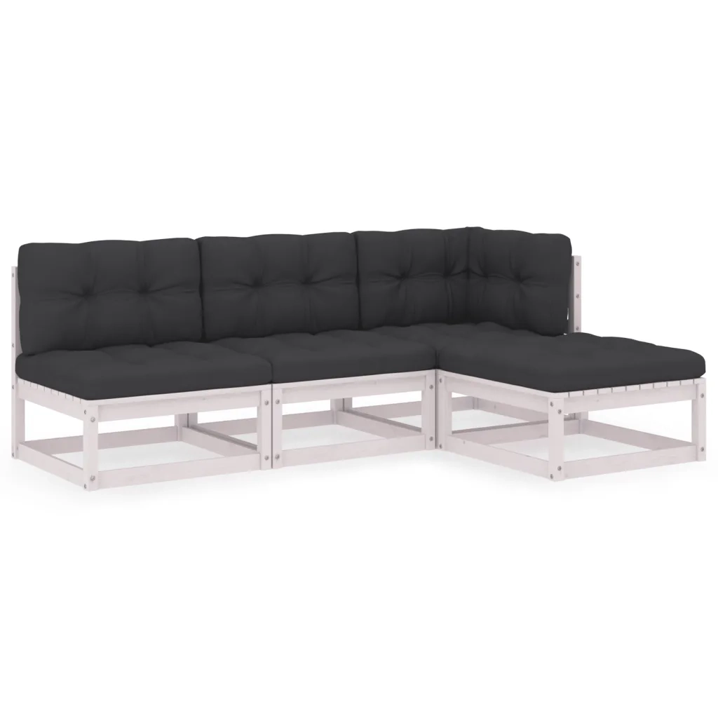 Set Divani da Giardino 4 pz | Set Salotto da Giardino con Cuscini Legno Massello Pino
