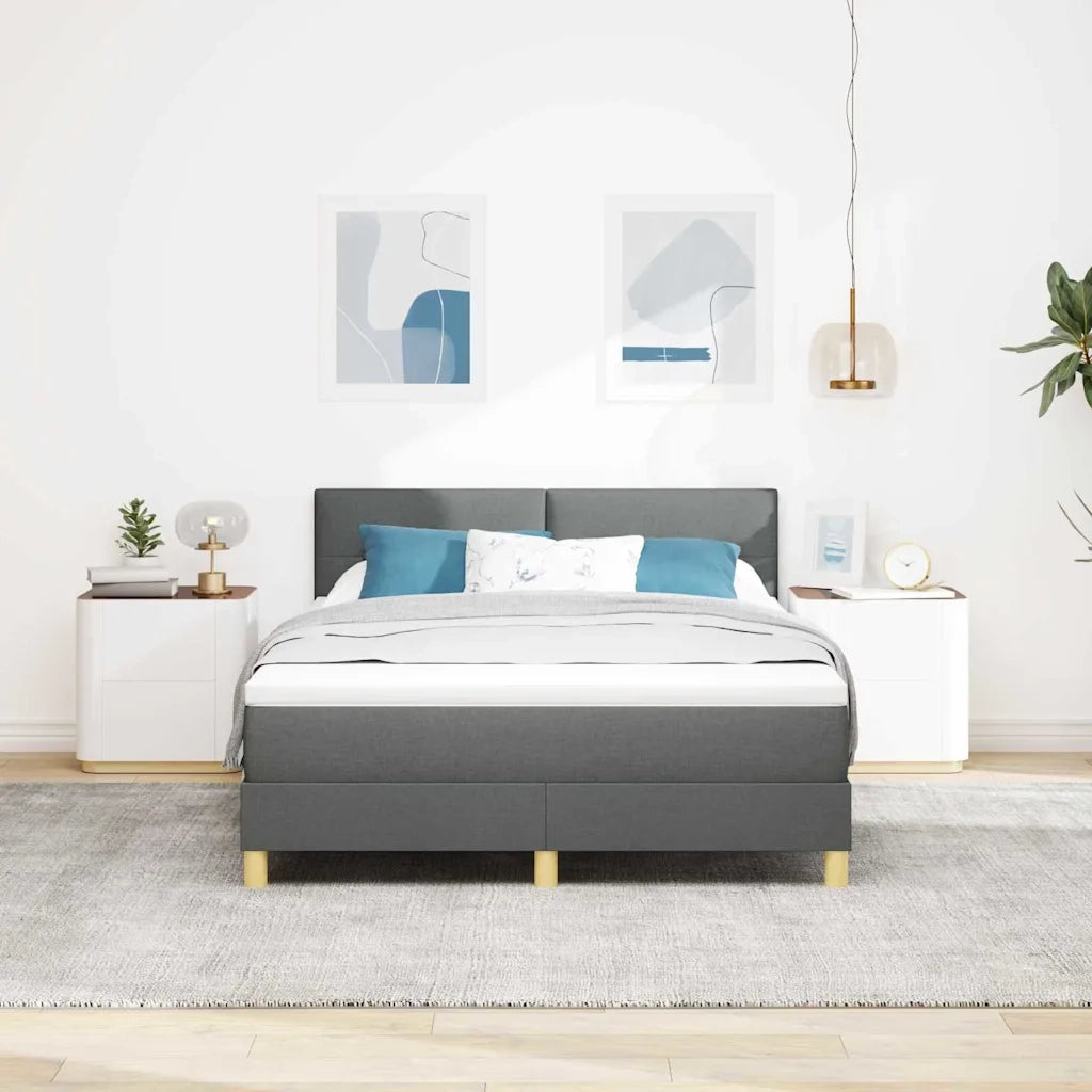 Letto a Sorgente LED con led Grigio scuro 140 x 190 cm Tessuto