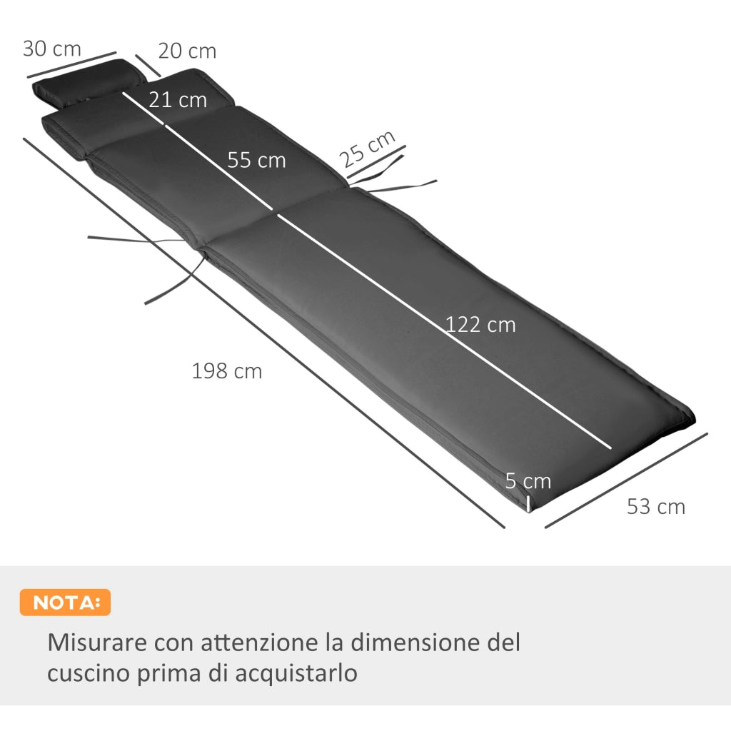 EasyComfort Cuscino per Sdraio Lettino Prendisole da Giardino Grigio 198x53x5cm
