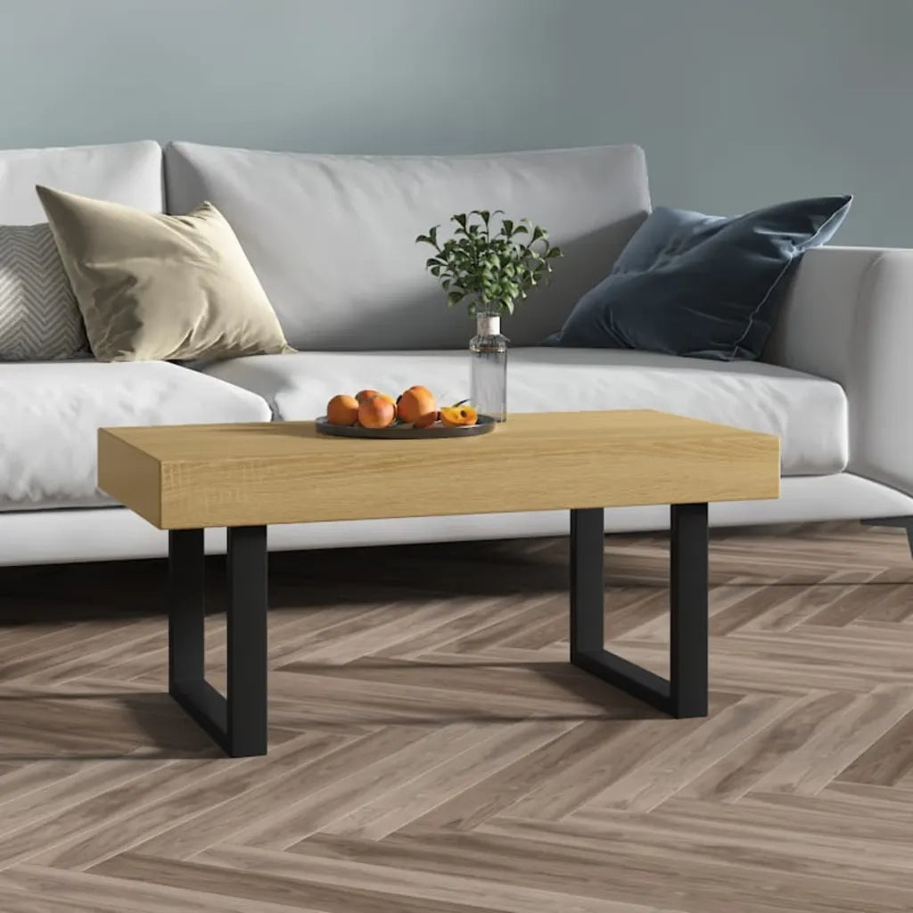 Tavolino salotto | Tavolino da caff¨¨ | Tavolino da Soggiorno Marrone Chiaro e Nero 90x45x40 cm MDF e Ferro