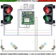 Impianto Semaforico Orientabile 180° Kit Semafori 24 Led Rossi 24 Led Verdi Lente Ø 124 mm Aliment. 230 V 3 W IP65 Tempi Regolabili da 8 a 120. Utente Prenota con Radiocomandi Ingresso nel Condominio