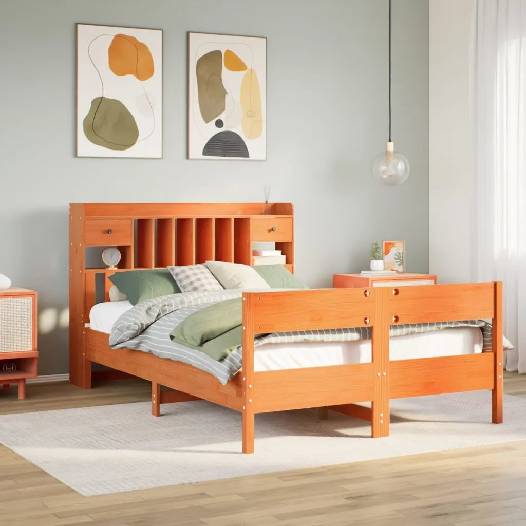 Letto Libreria senza Materasso Marrone Cera 135x190 cm in Pino 3323043