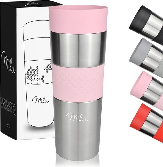 Tazza termica 350 ml & 450 ml - tazza di caffè isolata per viaggi, 100% impermeabile, Tazza in acciaio inossidabile, Automok isolazione a doppia parete, Tazza termica, Tazza per viaggi (rosa, 450 ml)