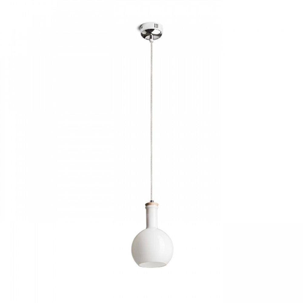 Lampadario PULIRE RD a sospensione vetro opalino/legno/cromo 230V E14 28W