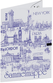 Ursus 5634000 - mappa senza elastico, città del mondo, in 5 diverse colori, DIN A3, realizzata con cartone grigio (di qualità riciclata), ideale per l'archiviazione di disegni, foto e documenti
