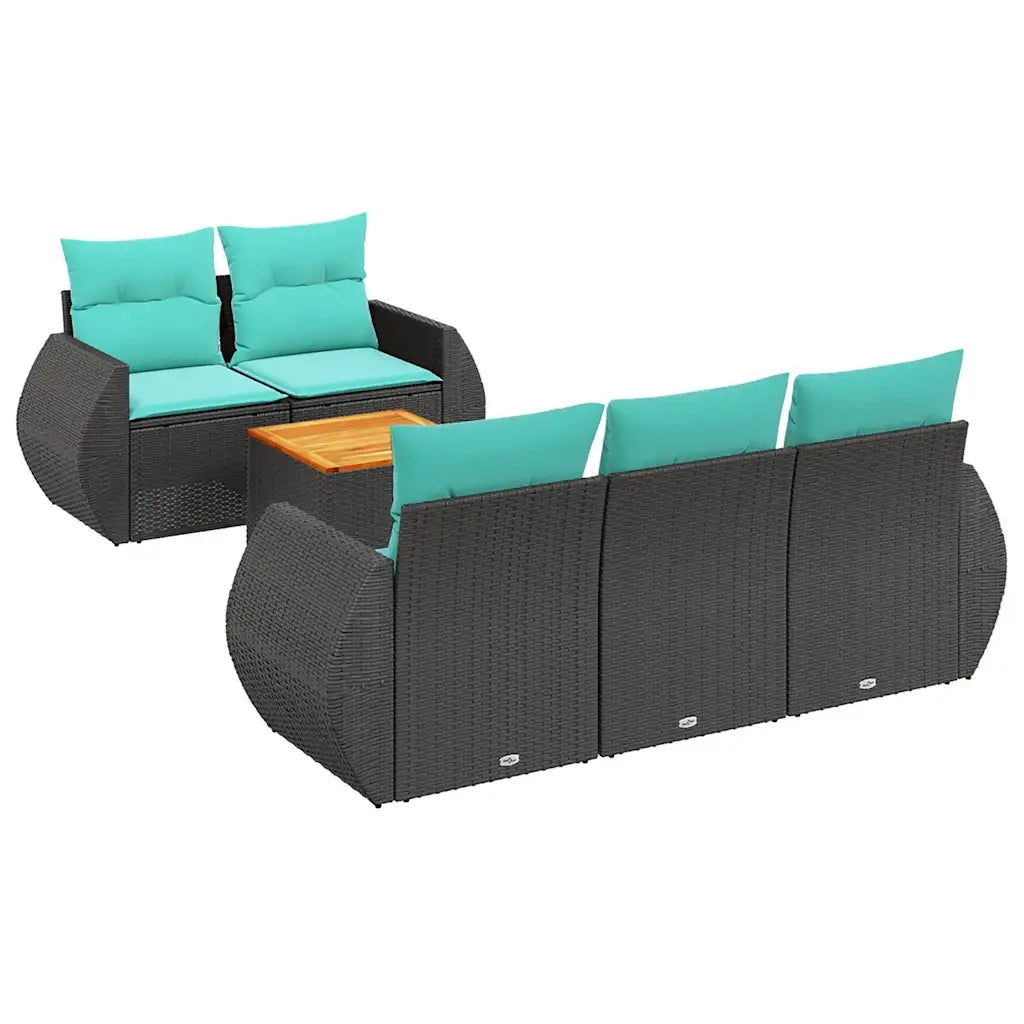 Set Divani da Giardino 6 pz con Cuscini Nero in Polyrattan 3224888