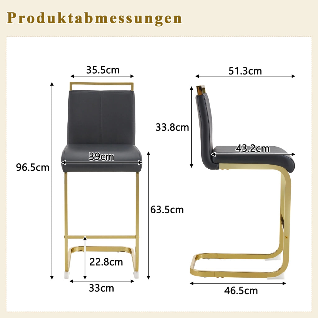 Sgabelli da bar, 2 pezzi in pelle PU nera con gambe in metallo dorato e poggiapiedi, altezza seduta 63,5 cm