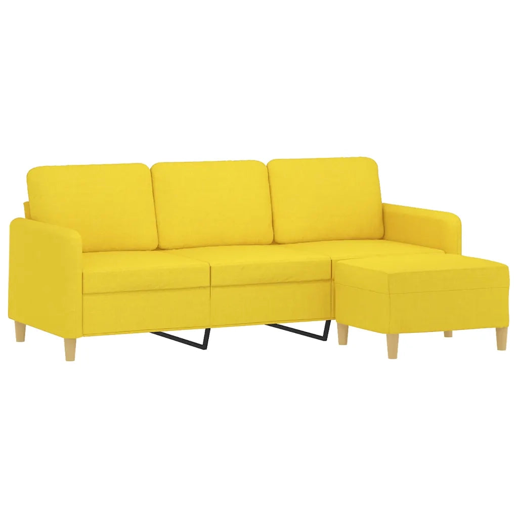 Divano | Divano da soggiorno | Sofa a 3 Posti con Poggiapiedi Giallo Chiaro 180cm in Tessuto