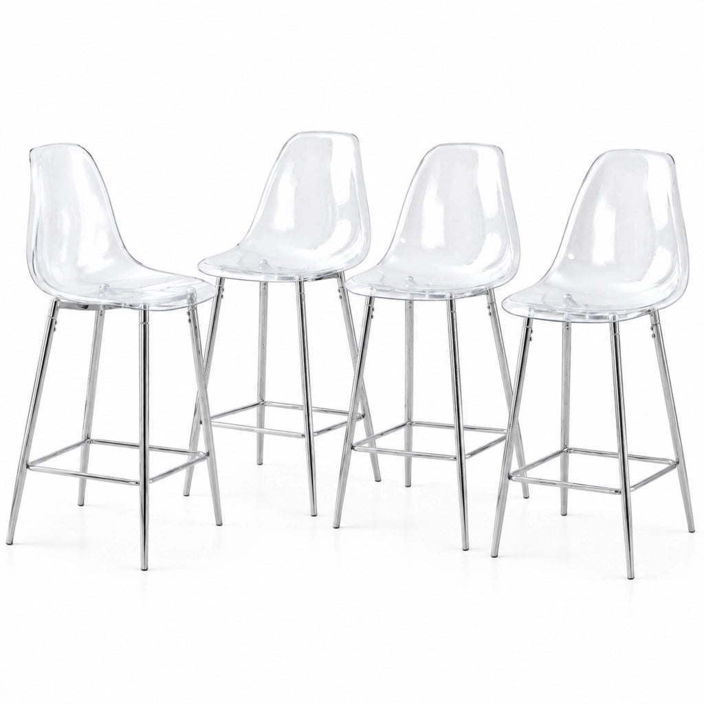 Set di sgabelli trasparenti con struttura in metallo