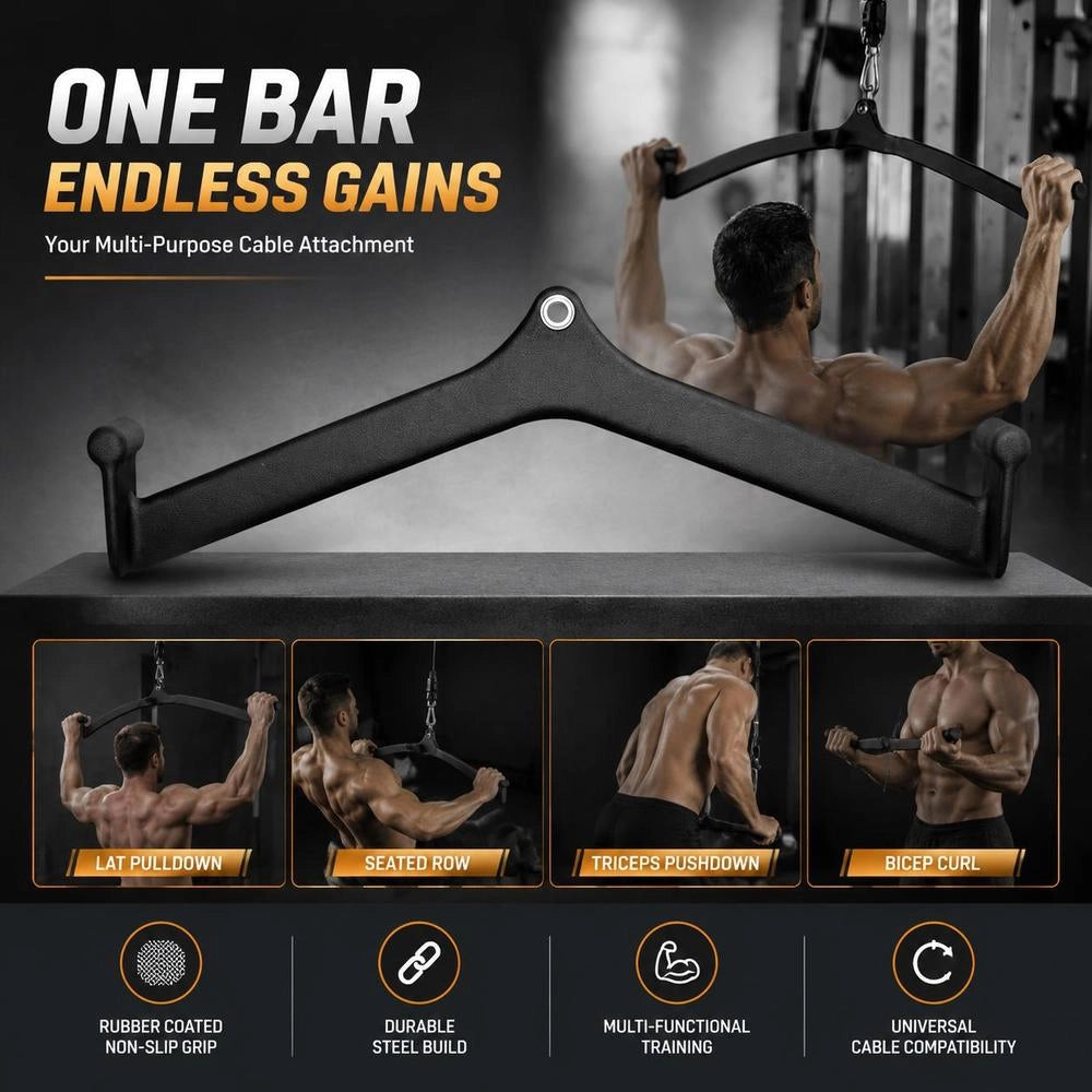 Lat Pulldown Attachment, Rowing V-bar Attachment, 550 Kg Load Capacity For Cable Machines, Triceps Pull-up Bar, Rubber-coated Grip For Back Strength Training, Biceps Curl Triceps Lat Pulldown Bar