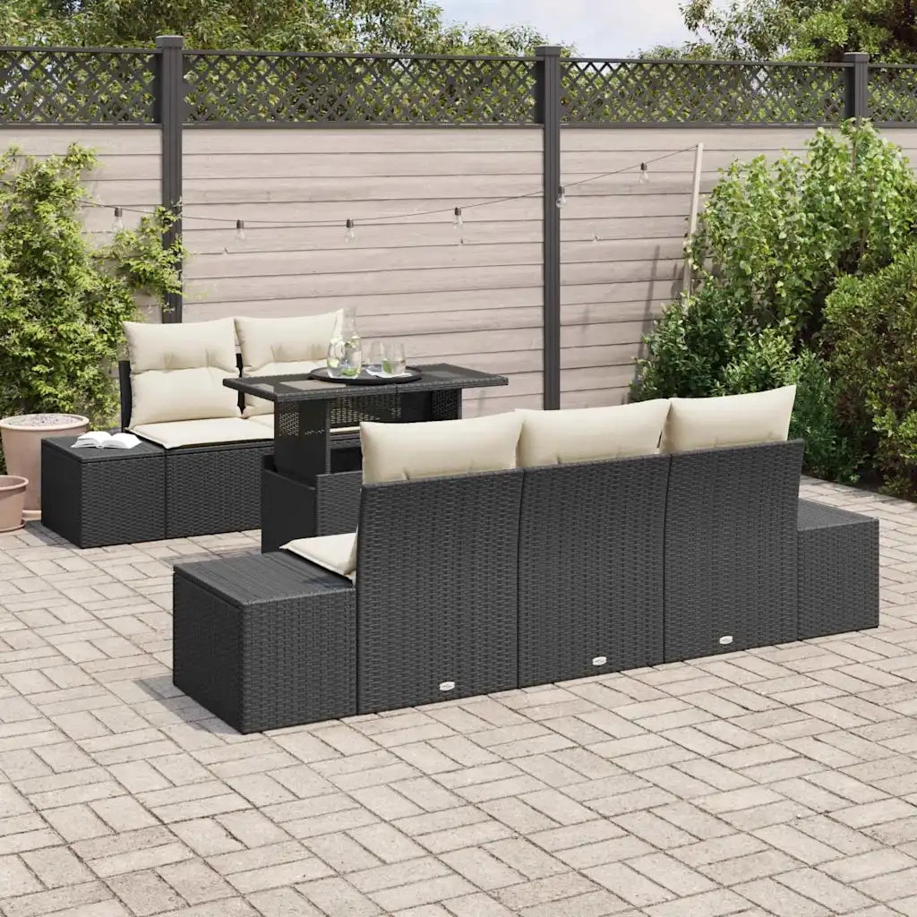 Set Divano da Giardino con cuscino 6 pcs Nero e Crema