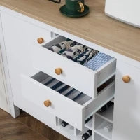 Mobile Buffet da Cucina con 2 Cassetti, 2 Porte Ripiani Regolabili e Portabottiglie per 9 Bottiglie, Bianco